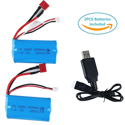 Crazepony-UK Lipo Battery 7.4V 1500mAh Universal Batteries for WLtoys 4WD Rc Cars 12403 12401 12402 12404 12428 Spare Part Replacement with Battery Charger