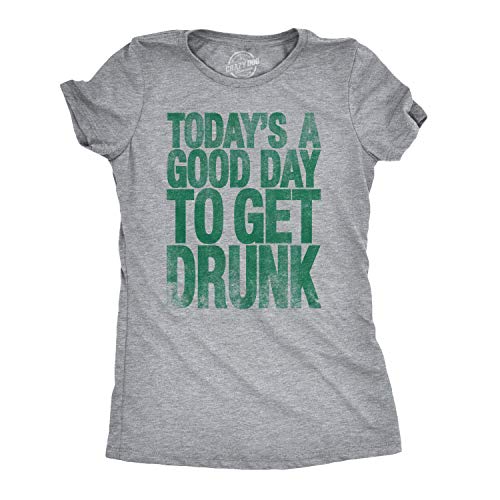 Crazy Dog Tshirts - Womens Good Day To Get Drunk Funny Drinking Saint St Patricks Day Lucky T Shirt (Light Heather Grey) - L - Camiseta para Mujer