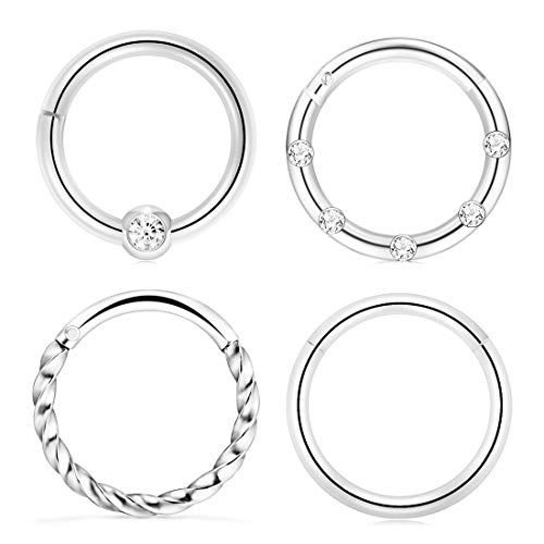 Crdifu 4 Aro de Nariz Acero Quirúrgico 8mm Pendientes Labio Septum Tragus Anillo Segmento Bisagra 16G Piercing