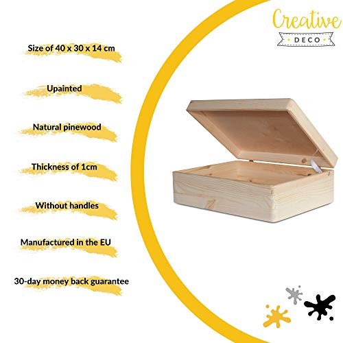 Creative Deco XL Grande Caja Madera para Decorar con Tapa | 40 x 30 x 14 cm (+/-1cm) | con Tapa Cofre para Decorar | para Almacenar Documentos, Objetos de Valor, Herramientas