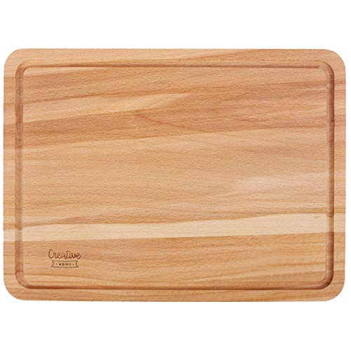 Creative Home Tabla de Cortar de Madera | 30,5 x 22,5 cm | Mesa de Corte con Ranura para Jugo | Madera de Haya Natural | Reversible | Gran Accesorio para Cualquier Cocina