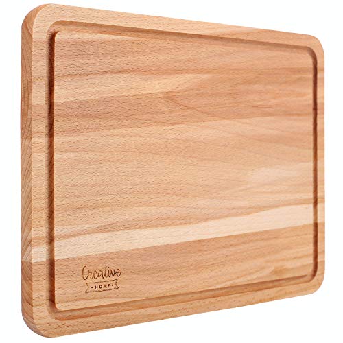 Creative Home Tabla de Cortar de Madera | 30,5 x 22,5 cm | Mesa de Corte con Ranura para Jugo | Madera de Haya Natural | Reversible | Gran Accesorio para Cualquier Cocina