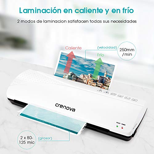 Crenova A3 Plastificadoras, A3 A4 A5 A6 laminador caliente y frío con sistema anti-atascos 4 en 1 de 13" con cortador de papel, redondeador de esquina y 25 bolsas de laminación