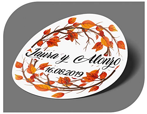 CrisPhy Pegatinas Personalizadas Boda con Nombre y Fecha, Etiquetas Adhesivas para Invitacion Boda, Bautizo, Compromiso, Comunion, Cumpleaños, Fiesta, Vintage, Sellos (Modelo 5)