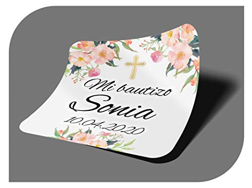 CrisPhy Pegatinas Personalizadas Comunion o Bautizo con Nombre y Fecha, Etiquetas Adhesivas para Invitacion Boda, Compromiso, Cumpleaños, Fiesta, Vintage, Sellos (Modelo 4)