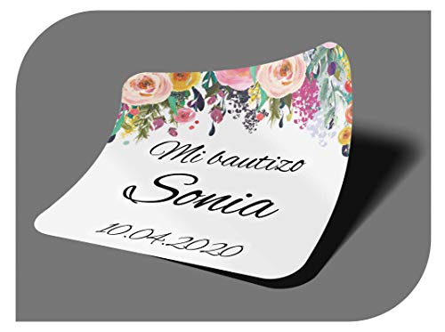 CrisPhy Pegatinas Personalizadas Comunion o Bautizo con Nombre y Fecha, Etiquetas Adhesivas para Invitacion Boda, Compromiso, Cumpleaños, Fiesta, Vintage, Sellos (Modelo 2)