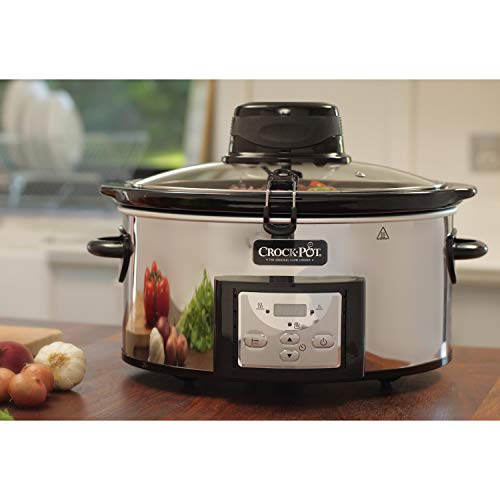 Crock-Pot CSC012X AutoStir - Olla de Cocción Lenta Digital para Todo Tipo de Recetas, 240 W, 5.7L, Acero Inoxidable, Gris Inox