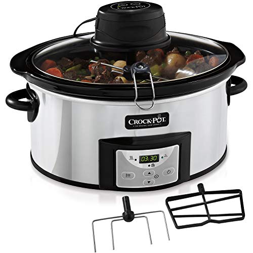 Crock-Pot CSC012X AutoStir - Olla de Cocción Lenta Digital para Todo Tipo de Recetas, 240 W, 5.7L, Acero Inoxidable, Gris Inox