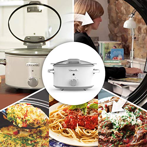 Crock-Pot CSC038X DuraCeramic - Olla de Cocción Lenta Manual con Tapa Abatible, Recipiente Compatible con Fuego e Inducción, para Preparar todo Tipo de Recetas, 4.5 litros, Acero Inoxidable, Blanco