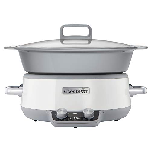 Crock-Pot Duraceramic CSC027X Olla de cocción Lenta Digital, Recipiente Compatible con Fuego e inducción, para Preparar Todo Tipo de Recetas, 6 litros, Acero Inoxidable, Blanco