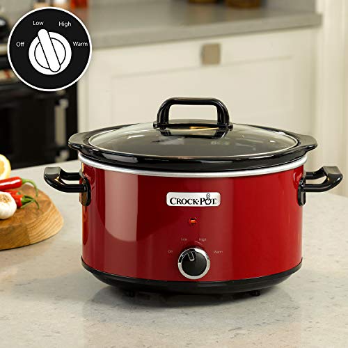 Crock-Pot SCV400RD-050 Olla de cocción lenta manual para preparar multitud de recetas, 210 W, 3.5 litros, Acero Inoxidable, Rojo