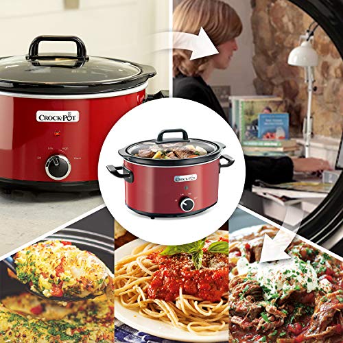 Crock-Pot SCV400RD-050 Olla de cocción lenta manual para preparar multitud de recetas, 210 W, 3.5 litros, Acero Inoxidable, Rojo