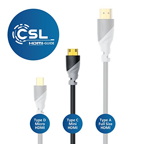 CSL - 2m Metros Cable Mini HDMI 1.4a 2.0 Alta Velocidad con AUTÉNTICA compatibilidad 3D y Ethernet - Apto para Full HD Ultra HD HD Ready 3D - 1080p 2160p 4k