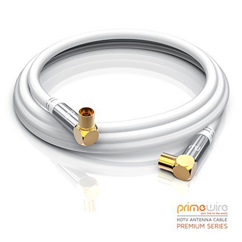 CSL-Computer 0,5m Cable de Antena HQ HDTV Premium - En ángulo 90 Grado - Factor de blindaje 135 dB - Resistencia 75 ohmios - Cable coaxial - Clavija coaxial Macho a Hembra - Blanco