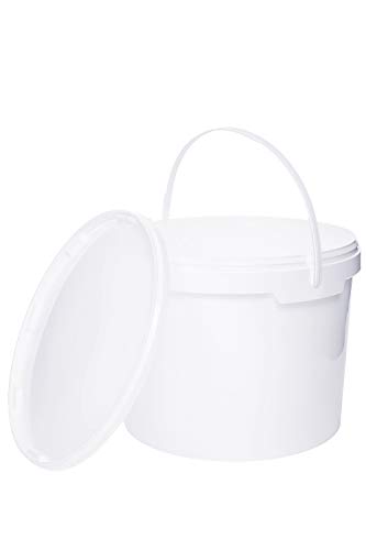 Cubo de 10 litros con tapa, color blanco, apilable, apto para uso alimenticio, 10 unidades