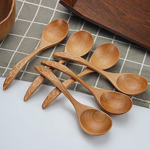 Cuchara de madera, Set de 6 Cuchara Madera Cocina Natural Juego de Cucharas de Sopa de Madera Cocina de Cocina Agitador de Mezcla Utensilios de Cocina Utensilios para Niños Cuchara de Cocina