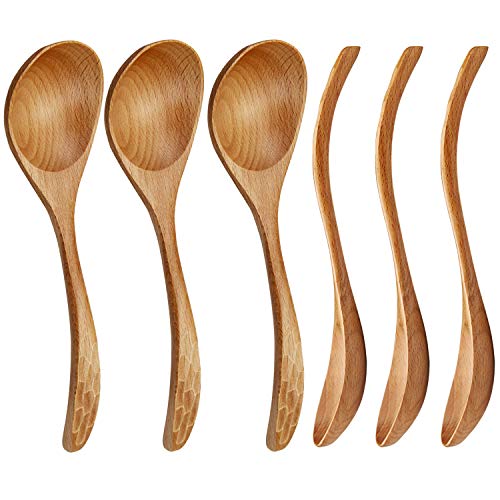 Cuchara de madera, Set de 6 Cuchara Madera Cocina Natural Juego de Cucharas de Sopa de Madera Cocina de Cocina Agitador de Mezcla Utensilios de Cocina Utensilios para Niños Cuchara de Cocina