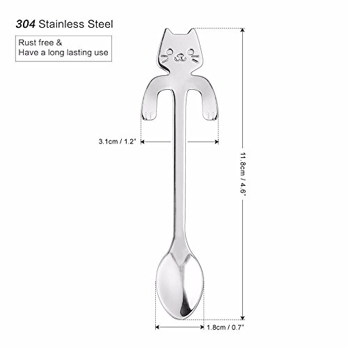 Cucharas de café CosCosX de acero inoxidable, con diseño de gato pequeño, para té, sopa, azúcar, aperitivos, postre, para colgar, 4 unidades