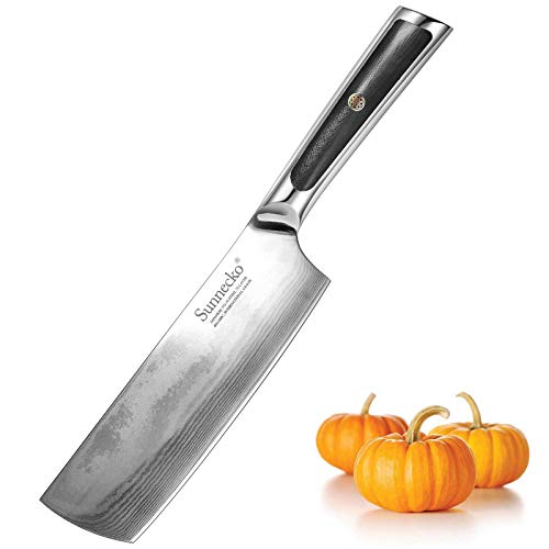 Cuchillo de Cocina China 7 pulgadas - Sunnecko Macheta de cocina china Profesional Japonés Damasco Cuchillos Verduras Chop Cutter Hachuela Ultra Filoso