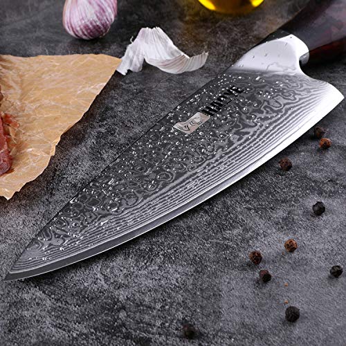 Cuchillo de cocina de acero de Damasco Cuchillo de cocina japonés VG10 de damasco Gyuto, hoja de 8.2 pulgadas 21cm con afilado persistente - ancho 56 mm, tratado al vacío, mango de palo de rosa