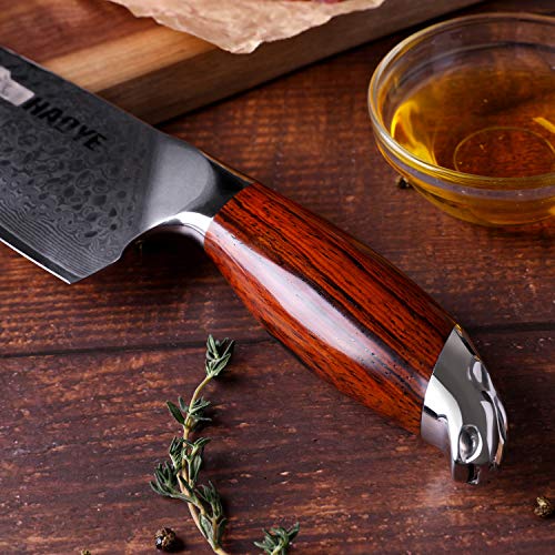 Cuchillo de cocina de acero de Damasco Cuchillo de cocina japonés VG10, hoja afilada y afilada 20 cm - ancho 56 mm, martillado, diseño de estilo artístico, mango de palo de rosa