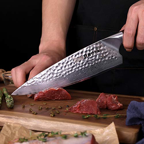 Cuchillo de cocina de acero de Damasco Cuchillo de cocina japonés VG10, hoja afilada y afilada 20 cm - ancho 56 mm, martillado, diseño de estilo artístico, mango de palo de rosa