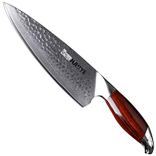 Cuchillo de cocina de acero de Damasco Cuchillo de cocina japonés VG10, hoja afilada y afilada 20 cm - ancho 56 mm, martillado, diseño de estilo artístico, mango de palo de rosa