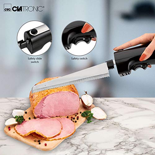 Cuchillo eléctrico de cocina para carne, cuchillo de cocina eléctrico para alimentos congelados (hoja de acero inoxidable, filo ondulado, cuchillo de pan, 120 W, negro)