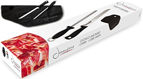 Cuchillo Jamonero con Chaira y Cubre Jamón - Set Profesional para el Corte de Jamón Serrano e Ibérico