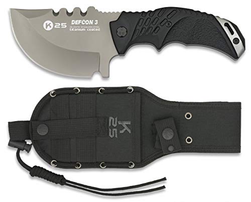 Cuchillo K25 Defcon 3 Titanium Hoja 10 cm para Caza, Pesca, Camping, Outdoor, Supervivencia y Bushcraft K25 32170 + Portabotellas de regalo