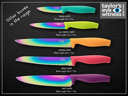 Cuchillo Santoku Color Iridiscente - Cuchillo Profesional De Estilo Japonés Shun Para Chef/Cocinero. Hoja De Nitruro De Titanio Afiladísima De 17 Cm. Mango Ergonómico. Por Taylors Eye Witness