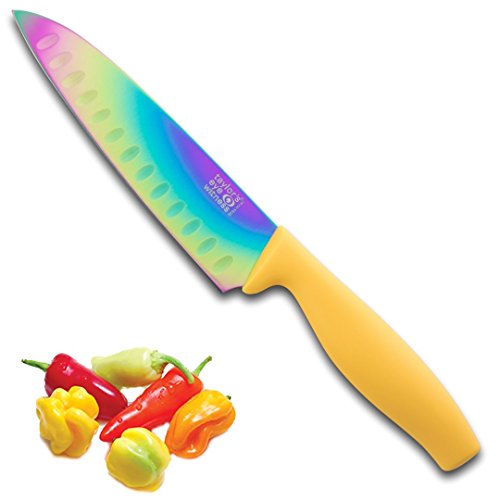 Cuchillo Santoku Color Iridiscente - Cuchillo Profesional De Estilo Japonés Shun Para Chef/Cocinero. Hoja De Nitruro De Titanio Afiladísima De 17 Cm. Mango Ergonómico. Por Taylors Eye Witness