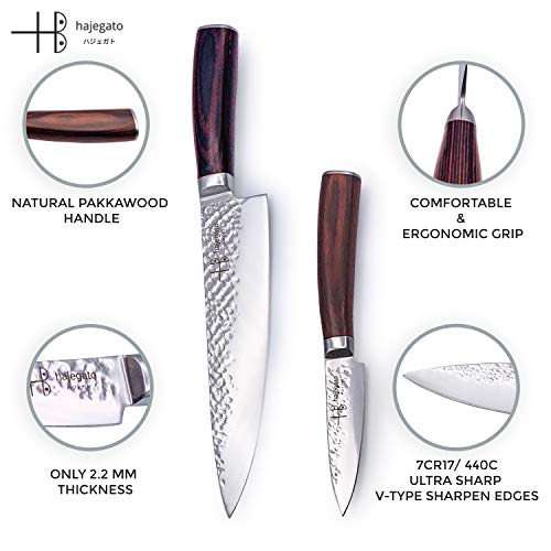 Cuchillos de chef japoneses Hajegato profesional de 8 pulgadas y cuchillo de cocina de 3.5 pulgadas, juego de cuchillos de cocina 7cr17,acero inoxidable alemán de alto carbono,2piezas sets