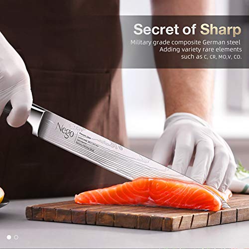 Cuchillos jamón Nego de 9,5 pulg - Cuchillo perfecto para cortar sushi y sashimi, filetear y rebanar el pescado - Cuchilla de acero inoxidable muy afilada con alto contenido de carbono y cuchilla