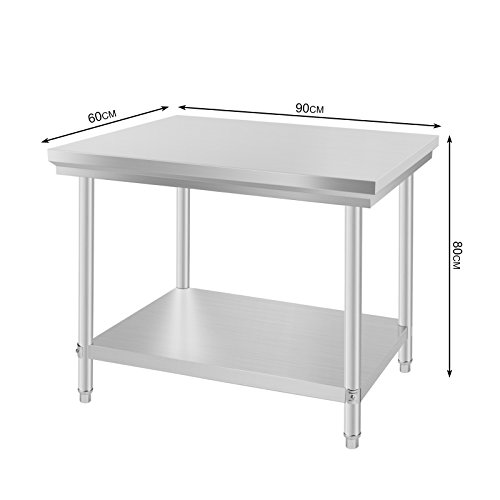 Cueffer Mesa de Trabajo en Cocina de Acero Inoxidable Mesa para la Preparación de Comida de Grado 2x2 FT para Restaurante Mesa con Estante Inferior (60x90x80cm)