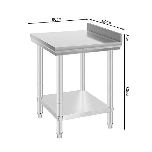 Cueffer Mesa de Trabajo en Cocina de Acero Inoxidable Mesa para la Preparación de Comida de Grado 2x2 FT para Restaurante Mesa con Estante Inferior (60x90x80cm)