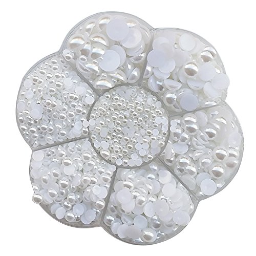 Cuentas de perlas redondas, de Chenkou Craft, media esfera, parte trasera plana, cuentas sueltas, flower white