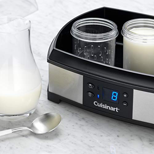 Cuisinart YM400E Yogurtera y Quesera, 6 x 125 ml tarros de vidrio para yogur con tapa, 2 x 230 ml cestas para queso fresco, pantalla LED, temporizador, apagado automático, apto lavavajillas