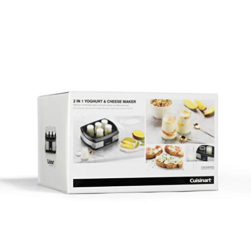 Cuisinart YM400E Yogurtera y Quesera, 6 x 125 ml tarros de vidrio para yogur con tapa, 2 x 230 ml cestas para queso fresco, pantalla LED, temporizador, apagado automático, apto lavavajillas