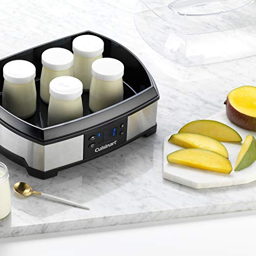 Cuisinart YM400E Yogurtera y Quesera, 6 x 125 ml tarros de vidrio para yogur con tapa, 2 x 230 ml cestas para queso fresco, pantalla LED, temporizador, apagado automático, apto lavavajillas