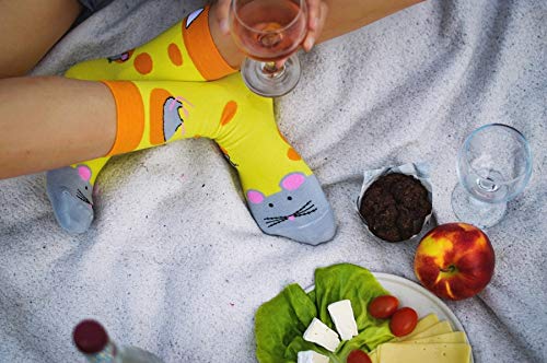 Cup of Sox - Calcetines divertidos para hombre y mujer en vaso de cartón con diseño de queso amarillo 41/44 ES