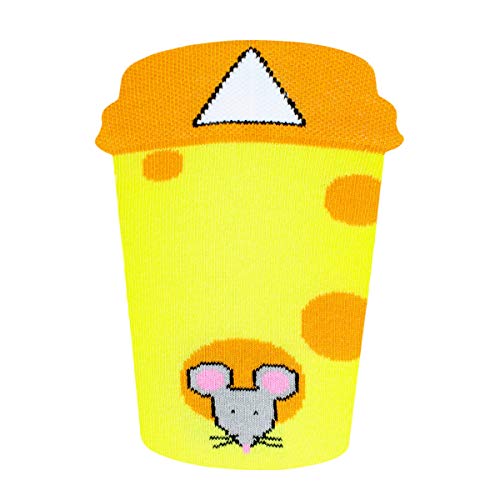 Cup of Sox - Calcetines divertidos para hombre y mujer en vaso de cartón con diseño de queso amarillo 41/44 ES