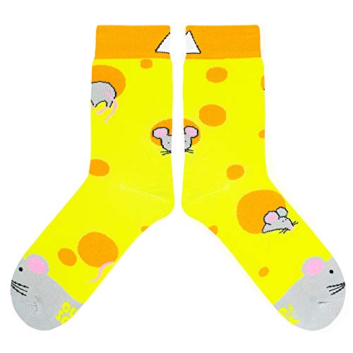 Cup of Sox - Calcetines divertidos para hombre y mujer en vaso de cartón con diseño de queso amarillo 41/44 ES