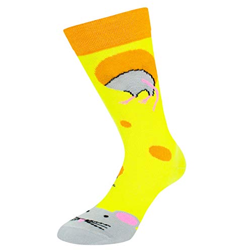 Cup of Sox - Calcetines divertidos para hombre y mujer en vaso de cartón con diseño de queso amarillo 41/44 ES