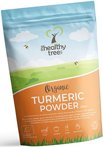 Cúrcuma en Polvo Orgánico de TheHealthyTree Company - Vegano, Excelente en Sopas, Zumos, Curry y Platos Vegetarianos - Raíz de Curcumina de Cúrcuma Pura (250 g)