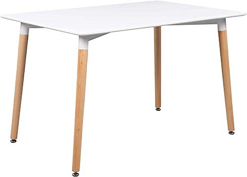 Curish Moda Blanca Mesa de Comedor Rectangular y Modernas sillas con Patas de Madera para Restaurante de Cocina del hogar,White-1 Table