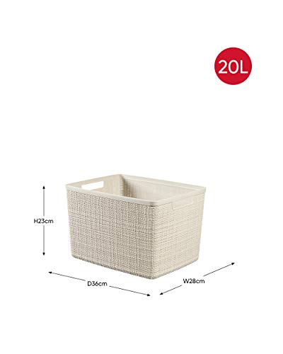 CURVER Cesta Jute 100% plástico Reciclado Rectangular, Blanco Roto, L: 20 L