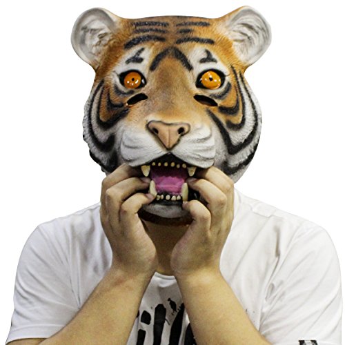 CUSFULL Máscara de Tigre Disfraz de Animal Halloween Horror Máscara de Goma Caucho de Terror Cabeza Talla Única para Adulto Fiesta