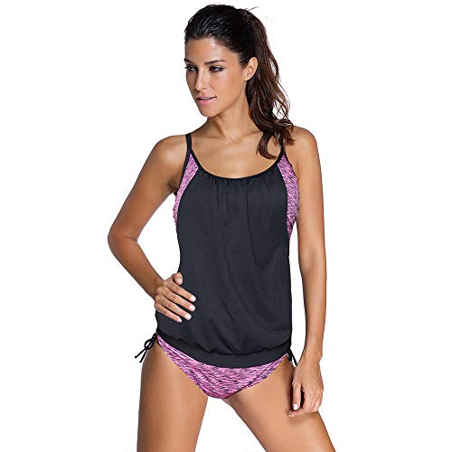 Cxypeng Traje de baño Push up Beachwear Bikini,Traje de baño de Dos Piezas Falso de Verano Femenino, Traje de baño Dividido Conservador a Rayas-Purple_XL,Short de Baño Traje para el Mar