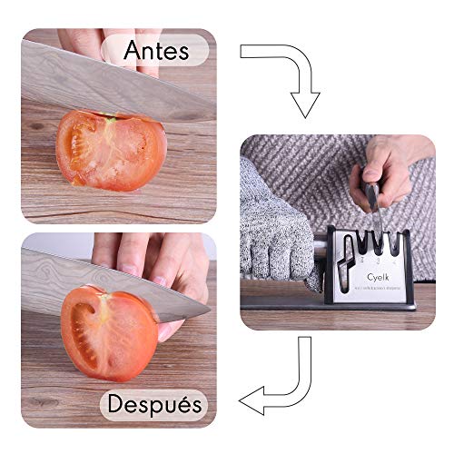 Cyelk Afilador de Cuchillos Profesional, 4 Etapas Knife Sharpener, 4 en 1 Afilador de Cocina Manual, para Cuchillos y Tijeras